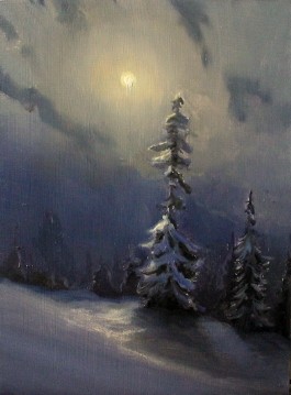 nocturne moon snow painting 