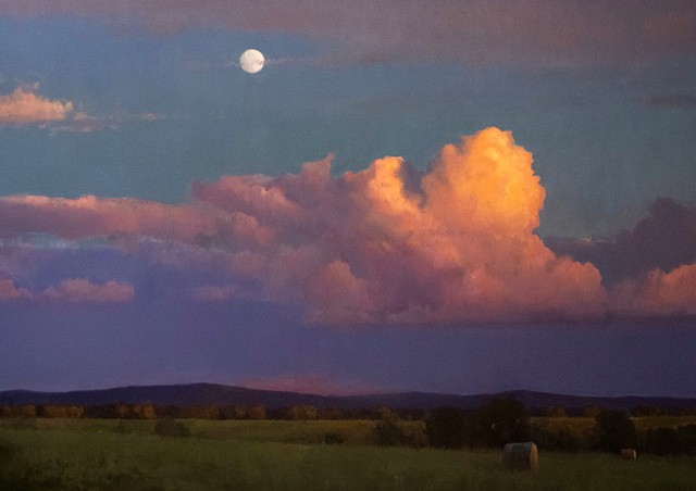 Moonrise over Farmland and Foothills 