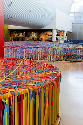 Connect the Lines is made of 12 miles of vinyl and 3 miles of tape. Public Artwork. Community based artwork at Marbles Kids Museum in Raleigh, NC. This project is supported by the City of Raleigh. New York NY. School of Visual Arts. Skowhegan School of Pa