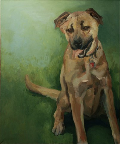 Dog art pet portrait painting of Chow Shepard mix