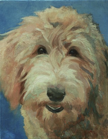 Dog art pet portrait painting of Labradoodle