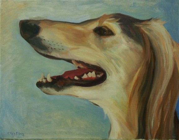 Dog art pet portrait painting of Saluki
