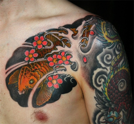 Koi and cherry blossoms chestpiece