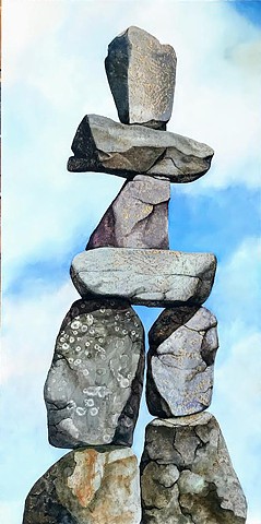 Canadian cairn, cairn, rocks, metal leaf, painting