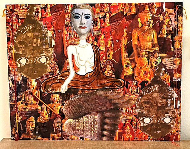 jenniferbeinhacker.com "self taught" collage "mixed media" buddha burma myamar assemblage "contemporary art" "modern art" "acrylic painting" religion "visionary art" "outsider art" "raw art" "naif art" "naive art" gold expressionism asia 