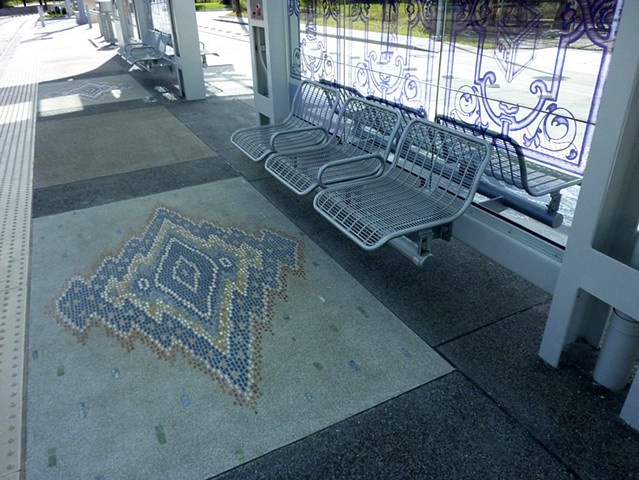 Cavalcade Light Rail Station in Houston, Texas.
Lithocrete and Lithomosaic  rug on the platform.
