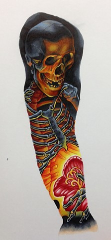Skeleton/Flower sleeve done with Copic markers