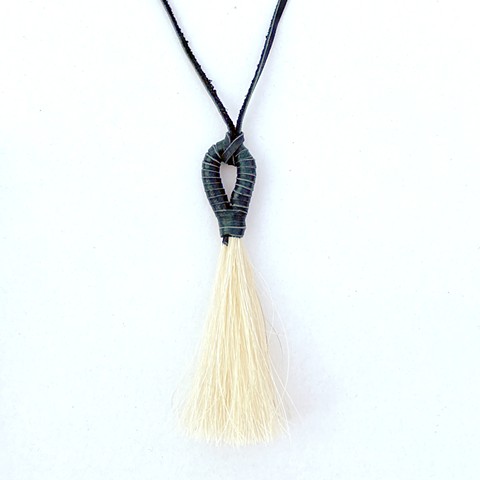 Black Leather Wrapped Horsehair Tassel Necklace