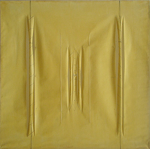 yellow minimalist architectural thread columns perspective cloth