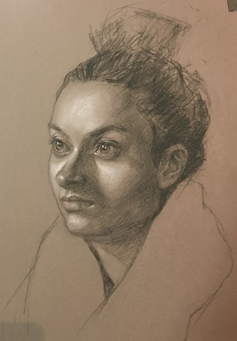 Charcoal and White Chalk portrait drawing on paper