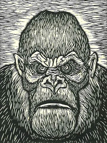 image of gorilla or ape created using wood engraving printing method