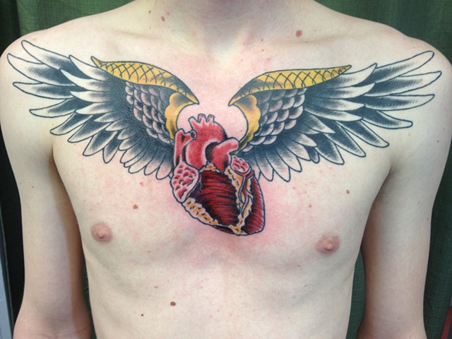 Anatomical Heart and Wings Tattoo