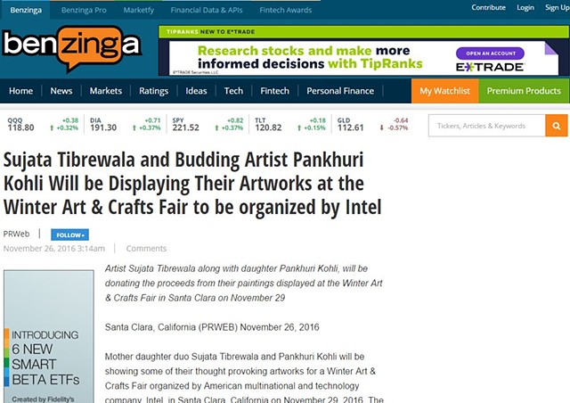 Sujata Tibrewala and Budding Artist Pankhuri Kohli Will be Displaying Their Artworks at the Winter Art & Crafts Fair to be organized by Intel