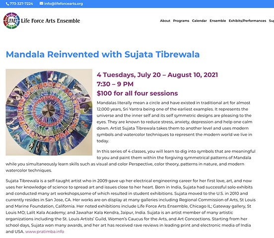 Mandala Reinvented at Life Force Arts July-August