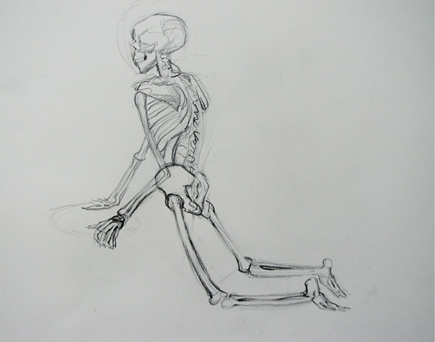 drawing of Kneeling Skeleton by Chris Mona