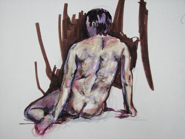 drawing of male back by Chris Mona