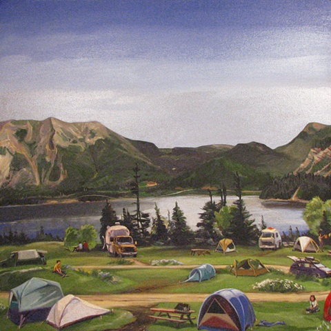 painting of Killdevil Mountain Newfoundland, and Lomond Campground Newfoundland, by Chris Mona