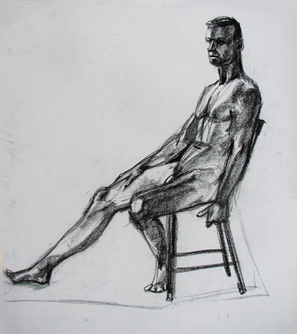 drawing of seated male nude by Chris Mona