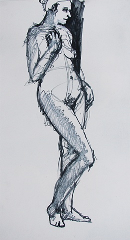drawing of standing female nude by Chris Mona