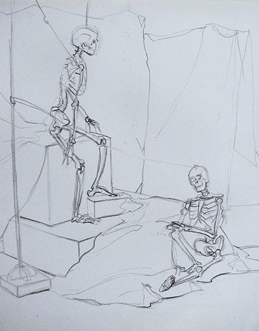 drawing of skeletons by Chris Mona