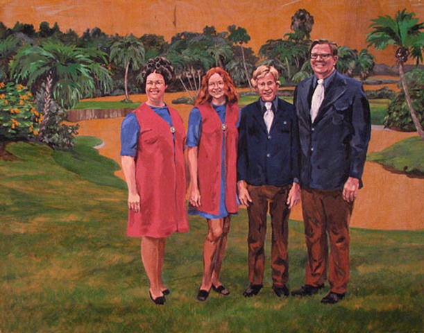painting on wood panel of The Powell Family in Cypress Gardens Florida, by Chris Mona
