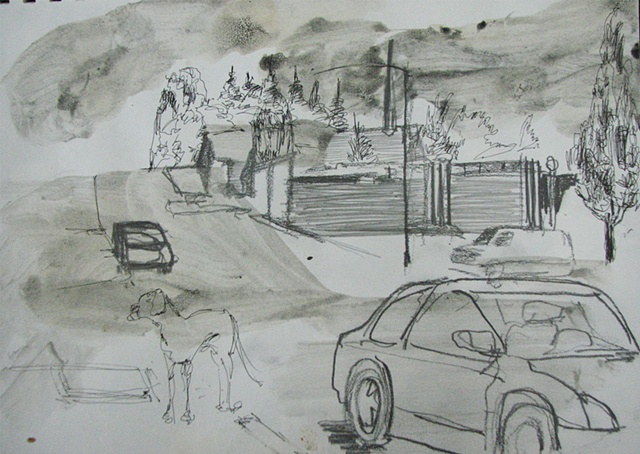 drawing of a downtown Coos Bay Oregon street by Chris Mona