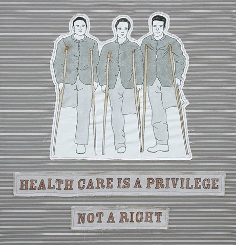 embroidery fiber art Civil War American History Americana Obamacare Health Care Veterans VA