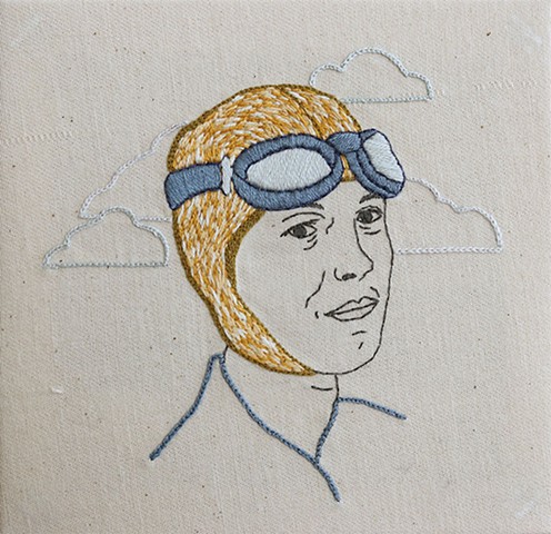 Amelia Earhart fiber art embroidery feminist women in history aviation American History