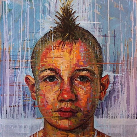 mohawk, portrait, boy, face, head, painting, Matthew Ivan Cherry