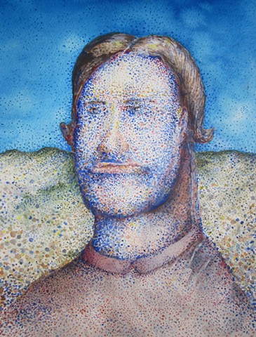 watercolor, pointilistic, man, portrait, colored-dots