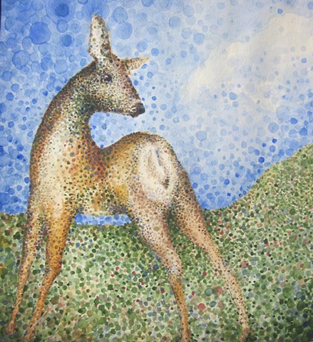 deer pointilism dots watercolor