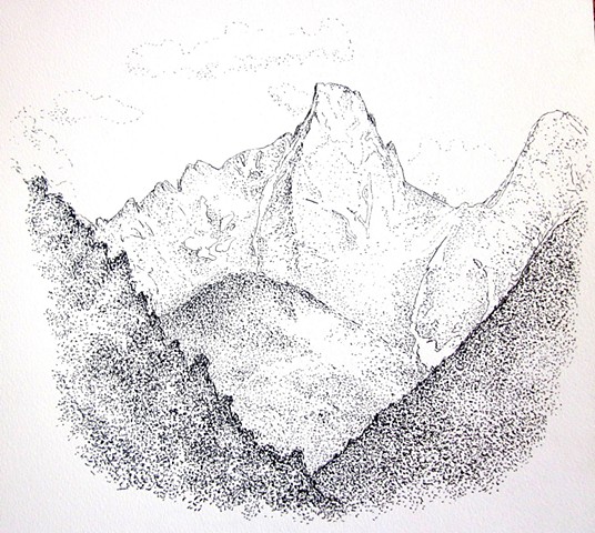 San Juan mountains, pigeon peak, weminuche needles turrett pen and ink