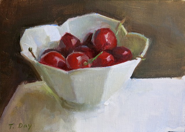 Cherries in a White Bowl