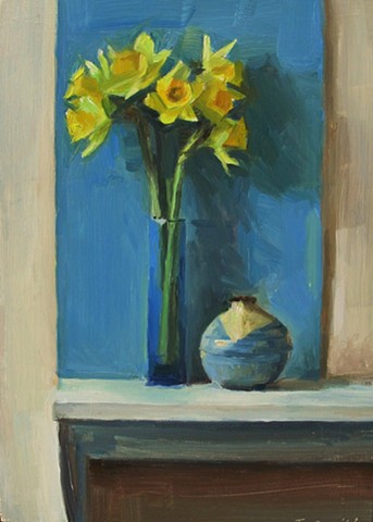 Daffodils and Blue Construction Paper