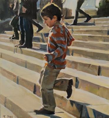 Boy in Stripes, Art Museum Steps