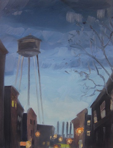 urban landscape, nyc, brooklyn, new york city, paintings, greenpoint, water tower