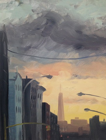 urban landscape, nyc, brooklyn, new york city, paintings, greenpoint, trade tower