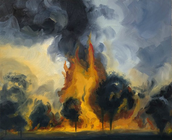 landscape, oil paintng, climate art, forest fire