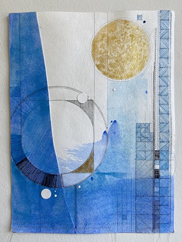 original, unframed abstract collage on paper with watercolor, acrylic, ink and pencil
