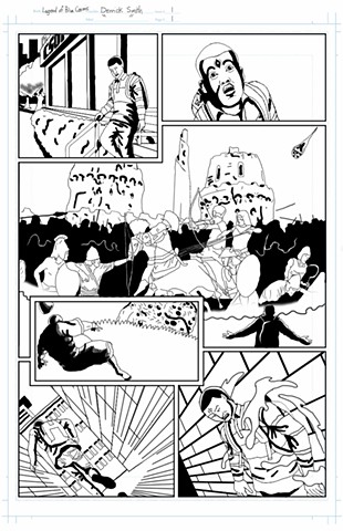 "The Legend of Blue Cosmic" issue 1, page 1 inks