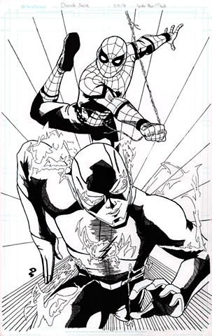 Spider-Man and the Flash (black and white)
