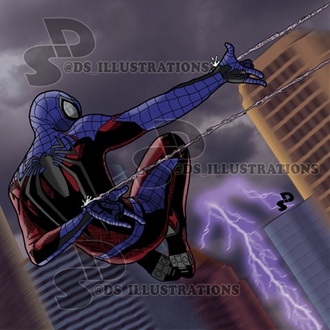 Comic Illustration of Marvel's and Insomniac's Spider-Man (negative version) for the PlayStation 4 system.