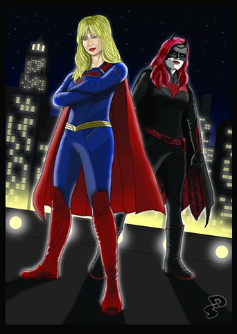 Illustration piece of the CW's Supergirl and Batwoman.