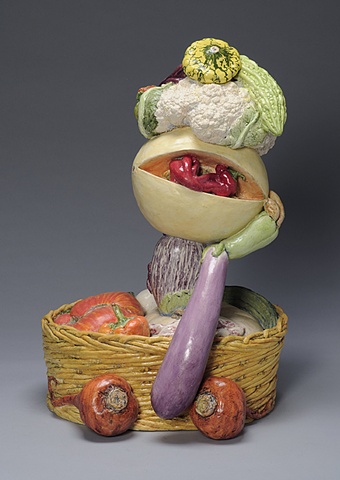 Art & Ag Commission, Yolo Arts/James Irvine Foundation, trompe l'oeil ceramic portrait composed of vegetables from the farmer's market by Linda S Fitz Gibbon of