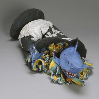 Neptune, Wedgwood Cup Runneth Over Series, ceramic art by Linda S Fitz Gibbon about BP oil spill