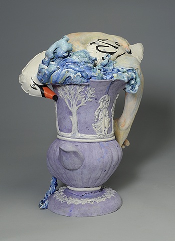 Wedgwood Cup Runneth Over Series with Leda and Zeus as inflatable swan by Linda S Fitz Gibbon
