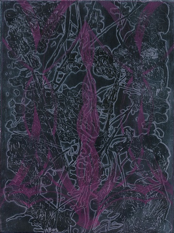 Brigitte Caramanna, cherry blossom, nature, tree, spring, dark, night, pink  intaglio printmaking by brigitte caramanna
