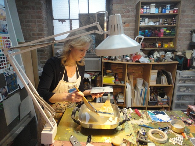 Amy at her first encaustic class.