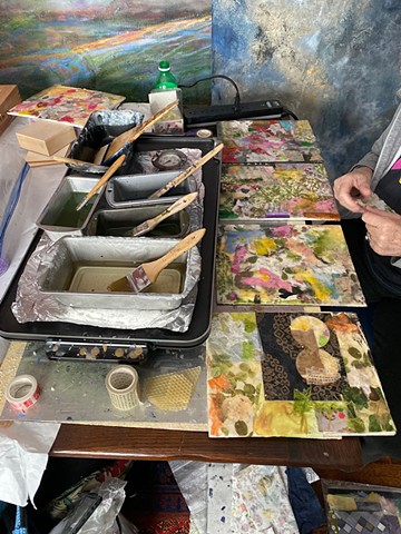 Jane working on Encaustic Collage