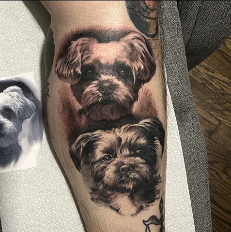 Black and Grey Realism Tattoo Dog Pet Portraits